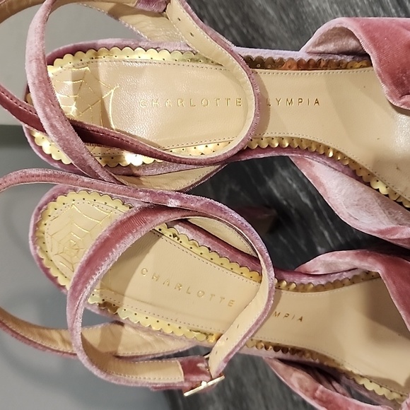 Charlotte Olympia Velvet Tiffani Bow Ankle Strap Platform Stiletto Heels - Picture 3 of 9